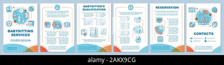 Babysitting services brochure template layout. Flyer, booklet, leaflet print design with linear illustrations. Nanny, babysitter agency. Vector page l Stock Vector