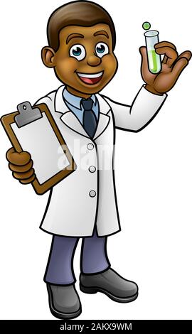 Cartoon Scientist Holding Test Tube and Clipboard Stock Vector