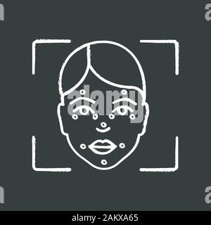 Faceprint analysis chalk icon. Facial markers, points match. Face recognition. Identity confirmation process. Isolated vector chalkboard illustration Stock Vector