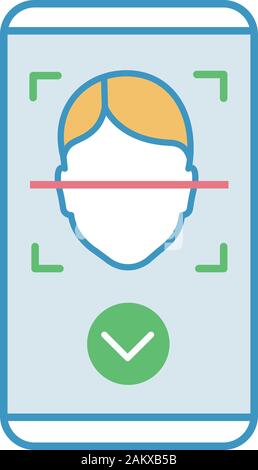 Face scan approved color icon. Face scan protection mobile app. Facial recognition. Access granted. Isolated vector illustration Stock Vector