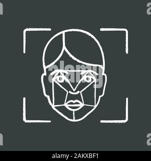 Faceprint analysis chalk icon. Facial recognition software. Face ID scan. Biometric identification. Isolated vector chalkboard illustration Stock Vector