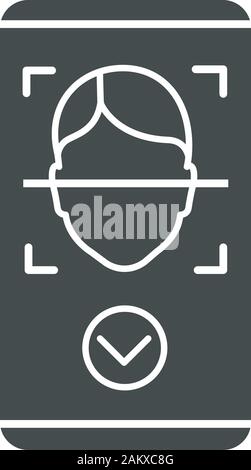 Faceprint analysis glyph icon. Silhouette symbol. Facial markers ...