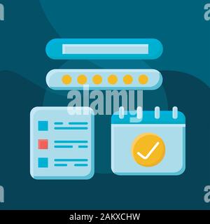 Check-in and check-out term flat concept vector icon. Booking hotel idea cartoon color illustrations set. Self-planned travel. Calendar, arrival and d Stock Vector