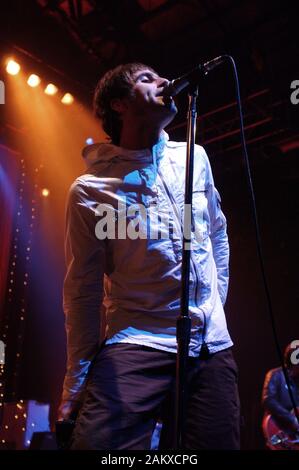 Milan Italy 12/05/2005 live concert of the Oasis at the Alcatraz : The singer Liam Gallagher during the concert Stock Photo