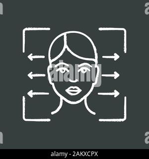 Facial recognition reader chalk icon. Face ID scanning alignment. Human head. Identity verification adjustment. Isolated vector chalkboard illustratio Stock Vector