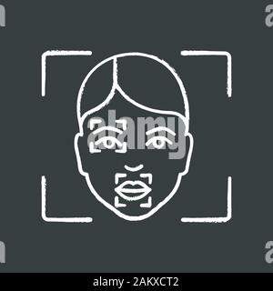 Face scanning procedure chalk icon. Facial recognition markers, points. Partial matching analysis. Isolated vector chalkboard illustration Stock Vector