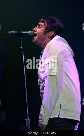 Milan Italy 12/05/2005 live concert of the Oasis at the Alcatraz : The singer Liam Gallagher during the concert Stock Photo