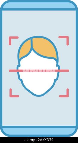 Face lock smartphone app color icon. Face scan protection mobile application. Facial recognition software. Isolated vector illustration Stock Vector