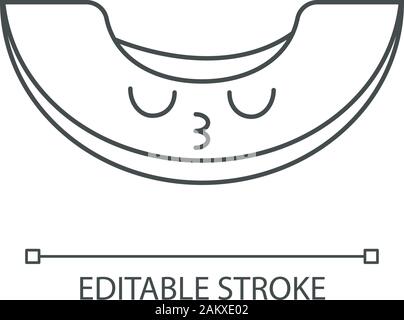 Melon cute kawaii linear character. Happy kissing berry. Healthy vegetarian food. Thin line icon. Vector isolated outline illustration. Editable strok Stock Vector
