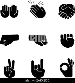 Hand gesture emojis color icons set. Begging, applause, handshake, left and  right fists, peace, rock on, OK gesturing. Shaking, cupped, clapping hands.  Isolated vector illustrations 8342088 Vector Art at Vecteezy