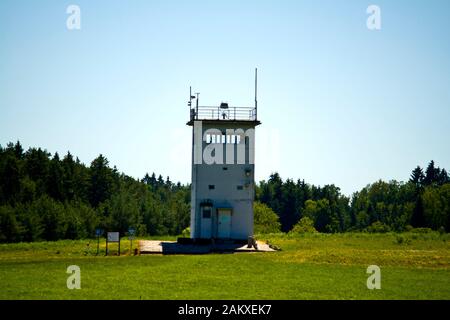 BEHRUNGEN, THURINGIA, DDR MONUMENT, GERMANY - JUNE 27, 2019 Watchtower of the former inner German border between GDR and Germany at Behrungen Stock Photo