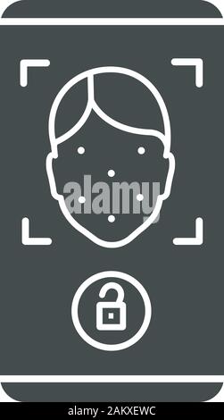 Face scan approved glyph icon. Silhouette symbol. Face scan protection ...