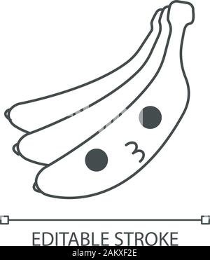 Banana cute kawaii linear character. Happy kissing fruit. Healthy vegetarian food. Thin line icon. Vector isolated outline illustration. Editable stro Stock Vector