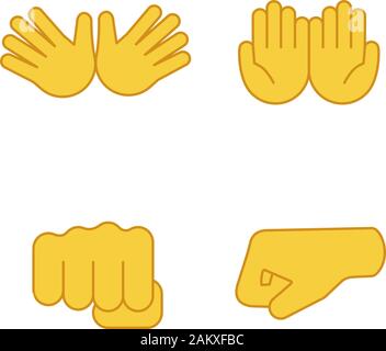 Hand gesture emojis color icons set. Begging, applause, handshake, left and  right fists, peace, rock on, OK gesturing. Shaking, cupped, clapping hands.  Isolated vector illustrations 8342088 Vector Art at Vecteezy