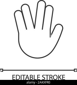 Vulcan salute emoji linear icon. Thin line illustration. Live long and prosper hand gesture. Contour symbol. Vector isolated outline drawing. Editable Stock Vector