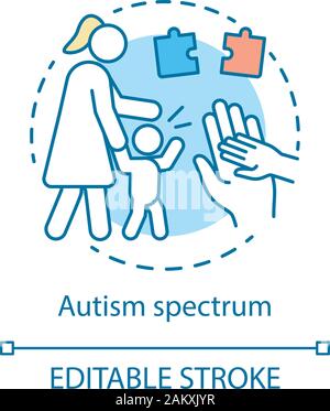 Autism spectrum disorder concept icon. ASD therapy idea thin line illustration. Autistic syndrome care vector isolated outline drawing. Child mental, Stock Vector
