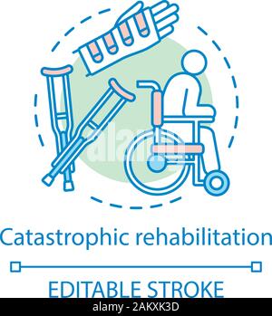 Catastrophic rehabilitation concept icon. Recovery idea thin line illustration. Body trauma, injury rehab program vector isolated outline drawing. Nur Stock Vector