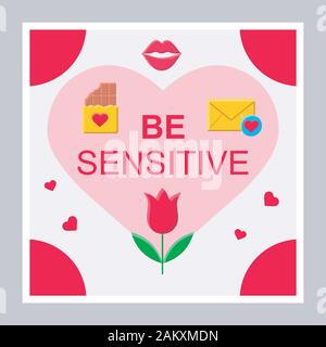 Be sensitive social media posts mockup. Dating. Fall in love. Advertising web banner design template. Social media booster, content layout. Isolated p Stock Vector