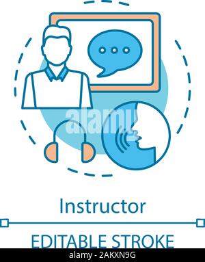 Instructor concept icon. Educator, tutor, teacher. Studying idea thin line illustration. Language, public speaking courses. Communication skills. Vect Stock Vector
