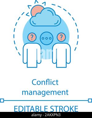 Conflict management concept icon. Stress tolerance. Dispute resolution. Compromising. Misunderstanding idea thin line illustration. Vector isolated ou Stock Vector