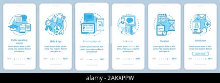 Public speaking skill classes onboarding mobile app page screen vector template. Professional speakers school. Walkthrough website steps with linear i Stock Vector