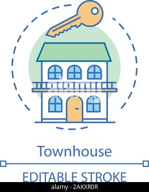 Townhouse concept icon. Family house, mansion. Two-storey cottage, building. Property, real estate for rent, sale. Idea thin line illustration. Vector Stock Vector