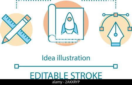 Illustration of idea concept icon. Product development. Startup project. Prototype creation. Graphic design tools. Business idea visualization. Thin l Stock Vector