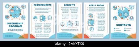 Internship program brochure template layout. Requirements, benefits of students practice. Flyer, leaflet print design, linear illustrations. Vector pa Stock Vector
