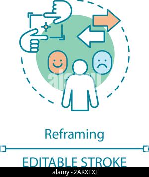 Reframing concept icon. Mental health. Cognitive therapy, restructuring. Positive thinking. Stress overcoming idea thin line illustration. Vector isol Stock Vector