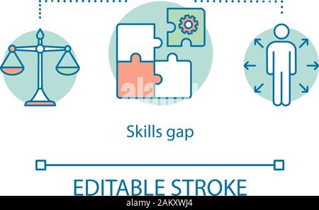 Skills gap concept icon. Lack of knowledge and experience idea thin line illustration. Preparation for workforce. Test task. Worker coaching. Vector i Stock Vector