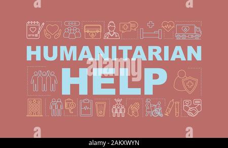Humanitarian help word concepts banner. Volunteering. Charitable foundation. Presentation, website. Isolated lettering typography idea with linear ico Stock Vector