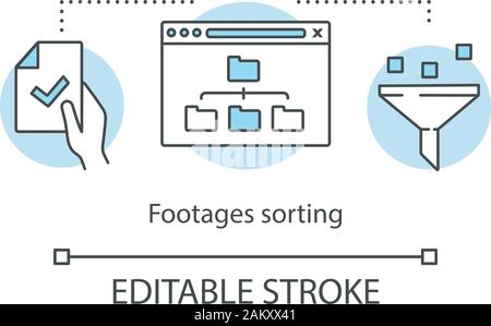 Footage sorting concept icon. Data storage idea thin line illustration. Media files backup. Folders copying. Data synchronization. Website map. Vector Stock Vector