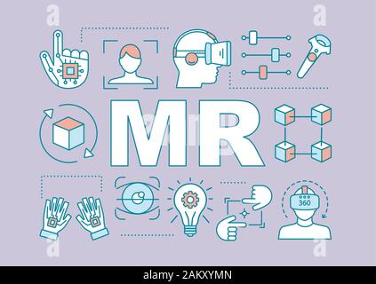 Mixed reality word concepts banner. Augmented, extended reality possibilities. MR devices. Presentation, website. Isolated lettering typography idea w Stock Vector