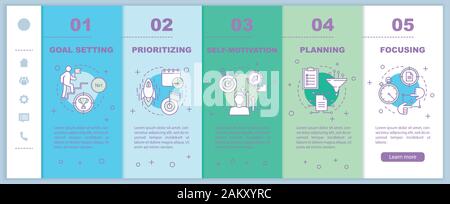 HR skills onboarding mobile web pages vector template. Employee qualities. Goal setting, planning. Responsive smartphone website interface. Webpage wa Stock Vector