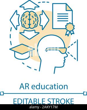 AR education concept icon. Augmented reality in learning. Education technology industry. Interactive teaching method idea thin line illustration. Vect Stock Vector