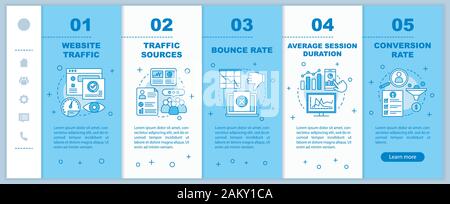 Website traffic onboarding mobile web pages vector template. Sales conversion rate analytics. SMM metrics. Responsive smartphone website interface ide Stock Vector