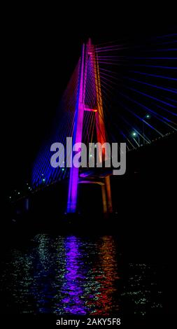 Mahkota bridge with beautiful lights, Samarinda Stock Photo