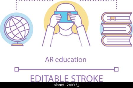 AR education concept icon. Augmented reality in schooling. Education technology industry. Virtual reality learning idea thin line illustration. Vector Stock Vector