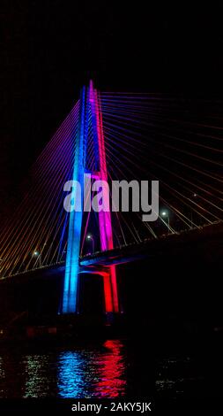 Mahkota bridge with beautiful lights, Samarinda Stock Photo