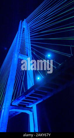 Mahkota bridge with beautiful lights, Samarinda Stock Photo