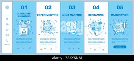Professional qualities onboarding mobile web pages vector template. HR soft skills. Imagination, mind mapping. Responsive smartphone website interface Stock Vector