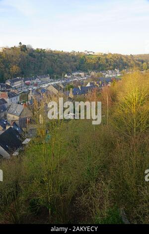 Day view of the roofs of Port Dinan, the picturesque harbor of the medieval town of Dinan on the River Rance in the Cotes d'Armor, Brittany, France Stock Photo