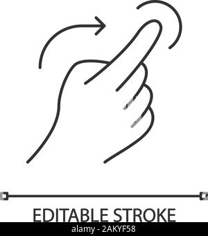 Flick right gesture linear icon. Touchscreen gesturing. Human hand and fingers. Using sensory devices. Thin line illustration. Contour symbol. Vector Stock Vector