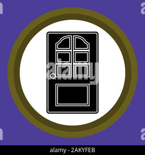The door icon in the circle. Flat interior icon. Stock Vector