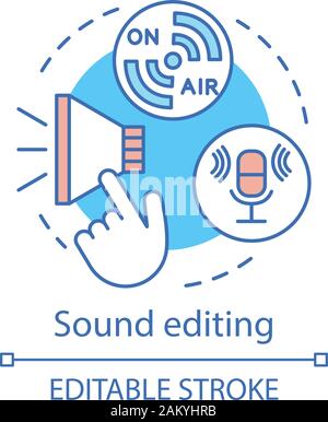 Sound editing concept icon. Sound production idea thin line illustration. Cinematography. Audio recording, syncing. Audio synchronization process. Vec Stock Vector