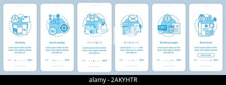 Branding onboarding mobile app page screen vector template. Walkthrough website steps, linear illustrations. Brand book development. Brand strategy, e Stock Vector