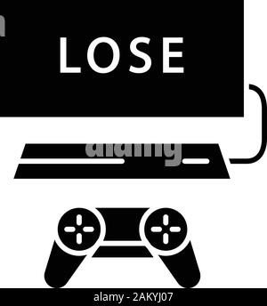 Losing game glyph icon. Game over. Esports gameplay. Gaming session end. Silhouette symbol. Negative space. Vector isolated illustration Stock Vector