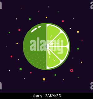 Lime fruit sphere with half slice logo, flat icon design template ...