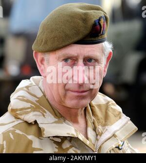 The Prince of Wales inspecting troops from the Welsh Guards at their barracks in Aldershot prior to the regiment being deployed to Afghanistan. Stock Photo