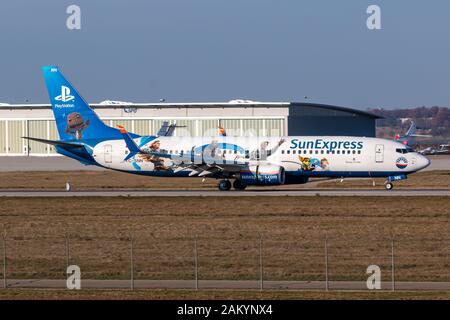 Stuttgart, Germany - November 25, 2018: Sunexpress Boeing 737 airplane at Stuttgart airport (STR) in Germany. Boeing is an aircraft manufacturer based Stock Photo